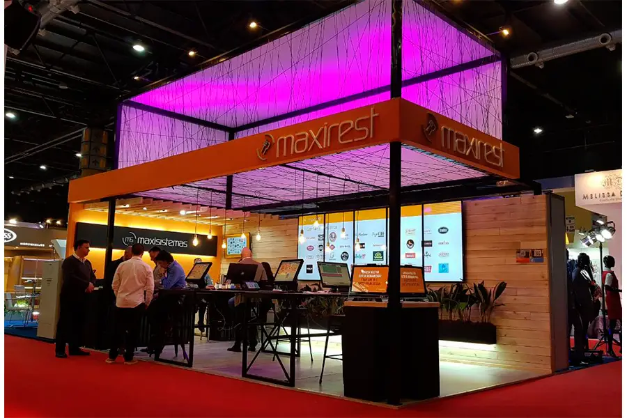 Stand institucional de la firma Maxirest, dedicado a software de gestion gastronómica en Hotelga , exposición dedicada al rubro de la gastronomía y hoteleria.